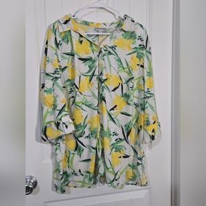 🌼 Catherines Yellow Floral Button Front Blouse Size 1X